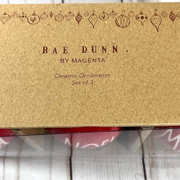 New in Box Rae Dunn by Magenta 3 Ceramic Red & White Ornaments - Picture 2 of 2